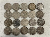 20- Cdn 5 Cent Silver (all 1900's) 1 Holed