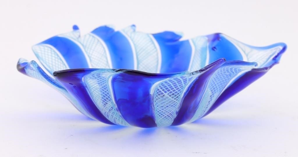 Murano Blue Swirled Art Glass Dish