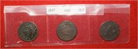 Three Large Cents  1810, 1817 & 1837