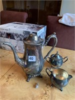 SILVER PLATE TEA SET- STOPPER ON TOP MISSING