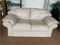 TAN ITALIAN LEATHER SOFA 30" D X 55" W X 35" H -