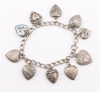 Sterling Silver Puffy Heart Charm Bracelet