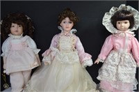 Three Vintage Porcelain Dolls,Great Condition