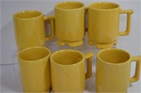 Six Vintage Frankoma Pottery C1 Footed Mugs,Autumn