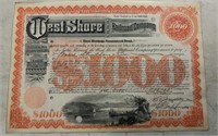 VINTAGE STOCK CERTIFICATE-WEST SHORE RAILROAD