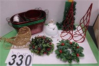 Box of Christmas Decor w/ Metal Baskets ~ Bell ~
