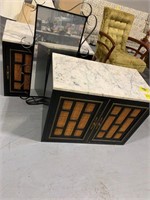 PAIR OF MARBLE TOP ACCENT CABINETS, METAL FRAME