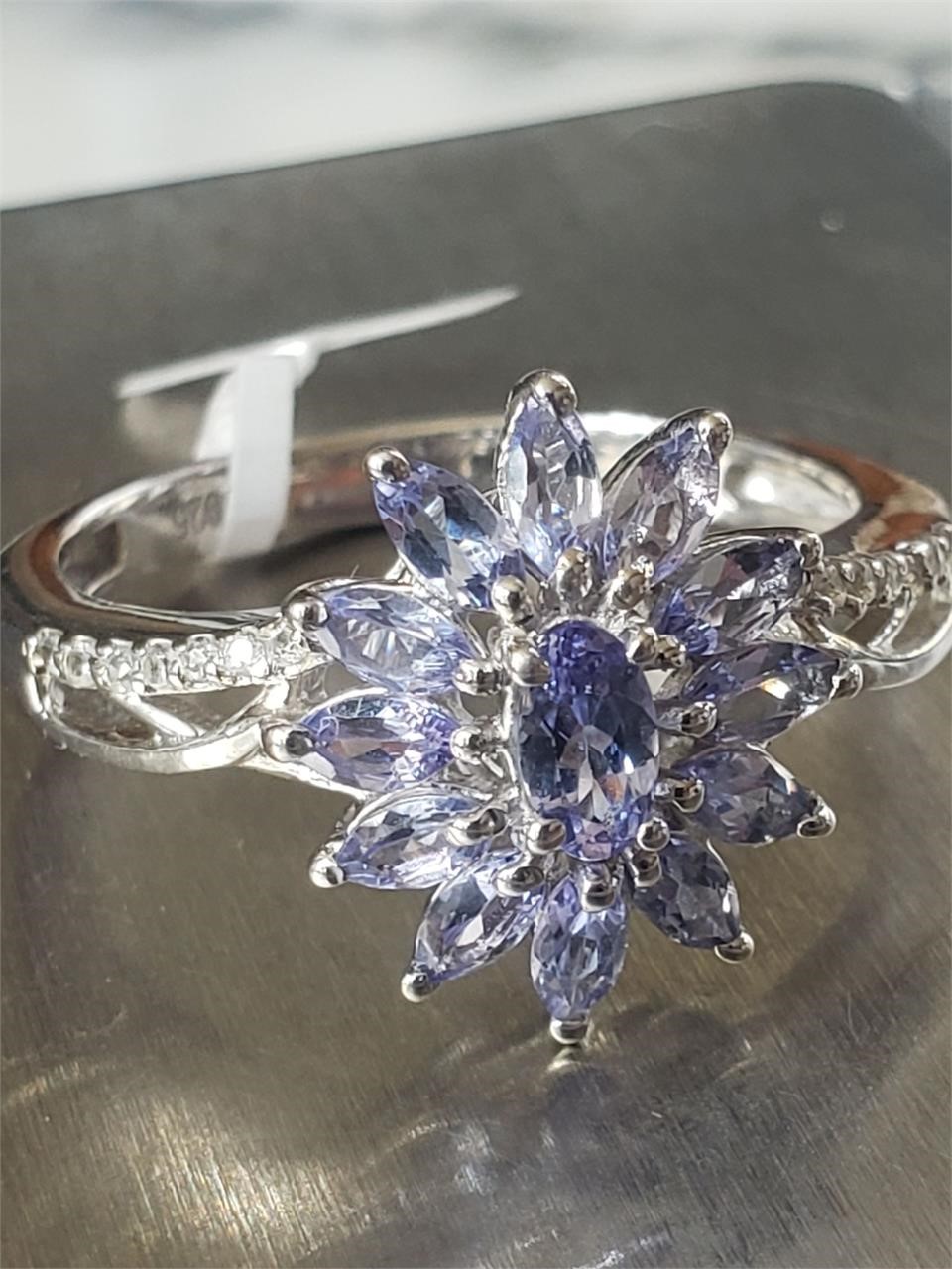 New Tanzanite Platinum over .925 Ring Sz 9