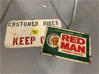 18" VINTAGE RED MAN METAL SIGN, CUSTOMER BIKES