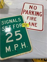 NO PARKING METAL SIGN, 25MPH METAL ROAD SIGN