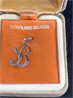 Small sterling silver letter pendant "B"