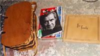 Picnic basket, Johnny Cash book, photo album, &