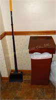 Broom, Tater bin, Trash can, sterofoam containers