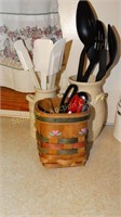 Container w/spatulas, container w/spoons, basket
