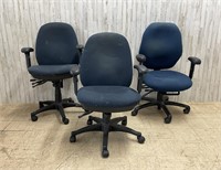 Three Blue Swivel Office Chairs