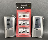 Sony Microcassette-Corders (2) and 6pk Cassettes