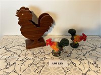 Rooster Figurines + Rooster Napkin Holder