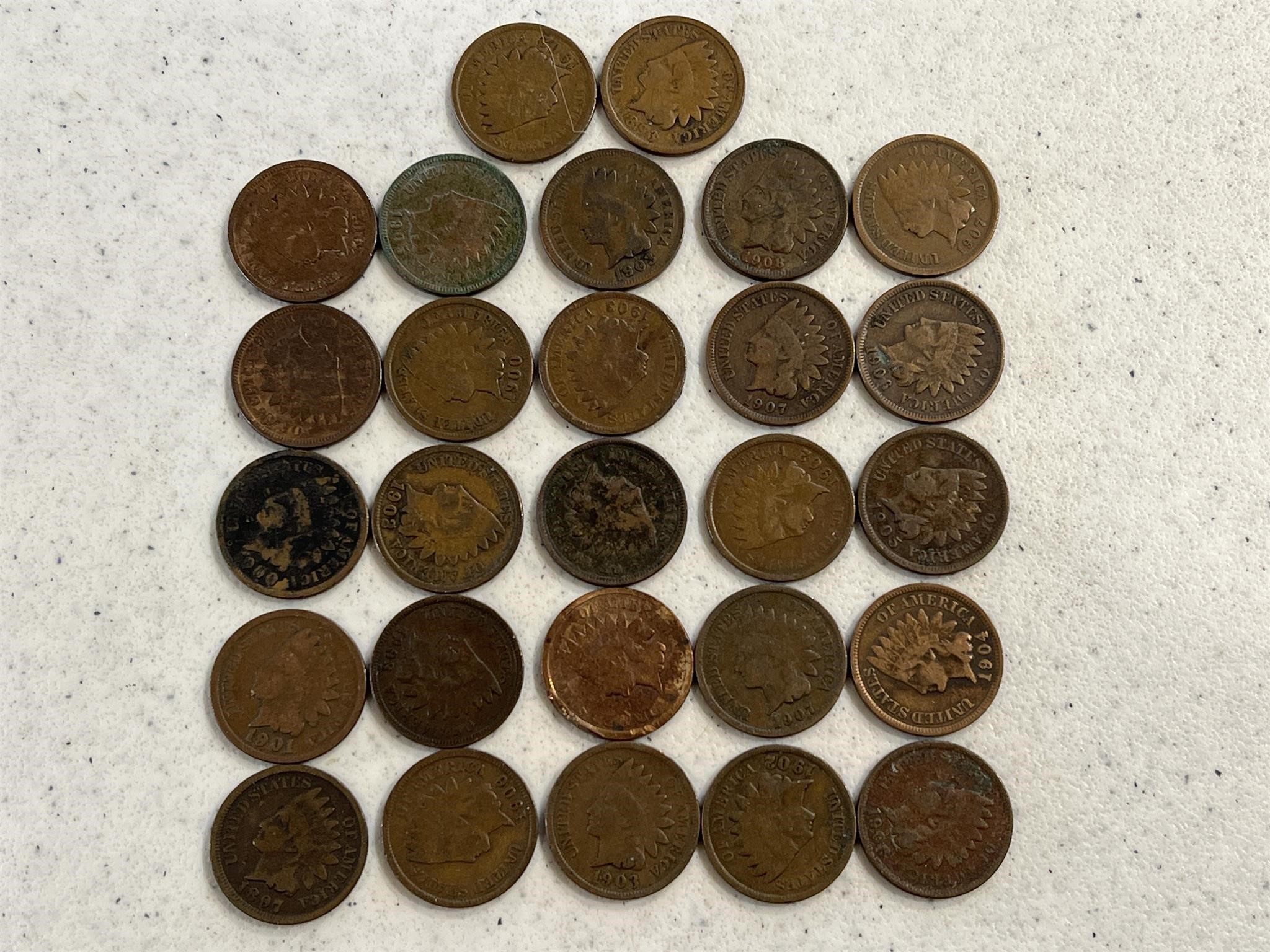 27- Cdn Indian Head Pennies- 1908 and earlier