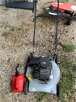 lawnmower and gas can