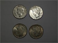 (4) Peace Silver Dollars 1922, 1922-S, 1925