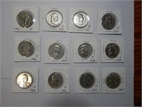 (12) 90% Silver Half Dollars Liberty Franklin JFK