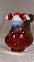 Cranberry glass pitcher & vase
