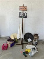 Cream Can, BBQ Sign, gardening items, and more