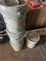 4- 5 Gal. paint buckets and box of vinyl siding