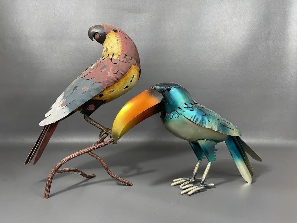 Two Metal Parrot Figurines