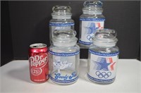 4- 1984 Olympics Glass Jars With Rubber Seal Lids