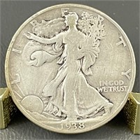 1938 Walking Liberty Silver (90%) Half Dollar