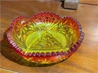 Red & Amber Pressed Glass Bowl