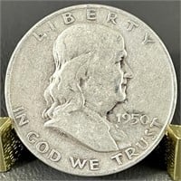 1950D Ben Franklin Silver Half Dollar (90%)