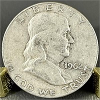 1962D Ben Franklin Silver Half Dollar (90%)