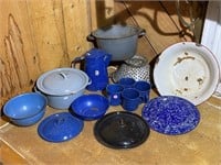 Enamelware Coffee Pot, Mugs, Bowls, Pans