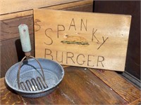 Spanky Burger Sign, Bowl & Potatoe Masher