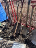 Scoop shovels, potato fork, spades,