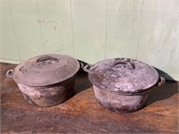 2 Cast Iron Covered Pots