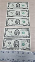 5- Sequential $2.00 bills