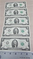 5- sequential $2.00 bills