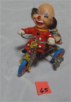 "Happy" Clown on Tricycle Wind Up Tin Toy