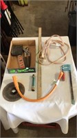 Level, extension cord, clamp, outlet extension,