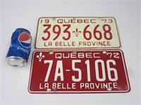2 vieilles plaques d'immatriculation Québec