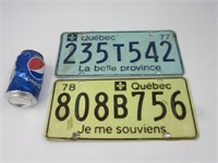 2 vieilles plaques d'immatriculation Québec