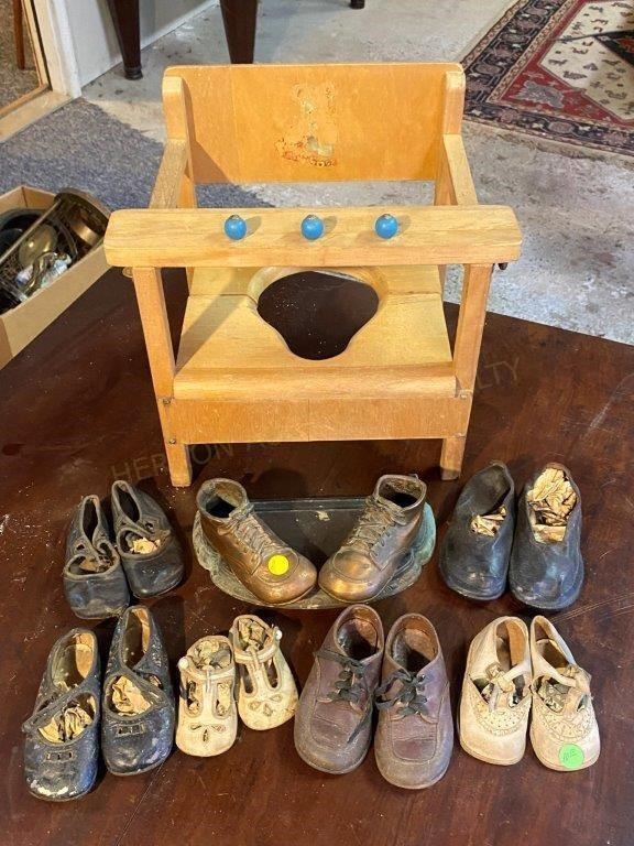 Vintage Child's Potty Chair & Shoes