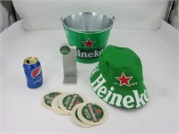 Seau en métal, chapeau et accessoires Heineken