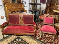 Antique Red Sofa & Chair