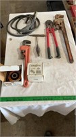 Pipe wrenches, spring hammer, welding attachment,