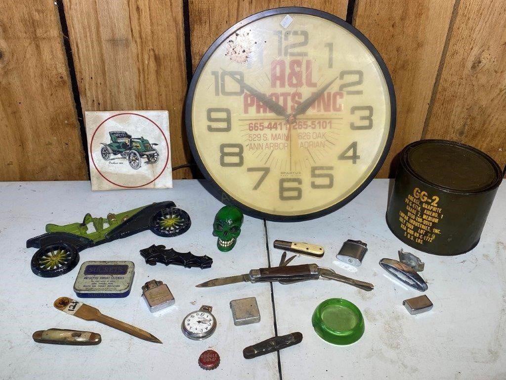 A&L Parts Clock, Pocketknives, Watch, Lighters etc
