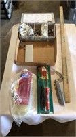 Glue sticks, box cutter, soldiering tool,